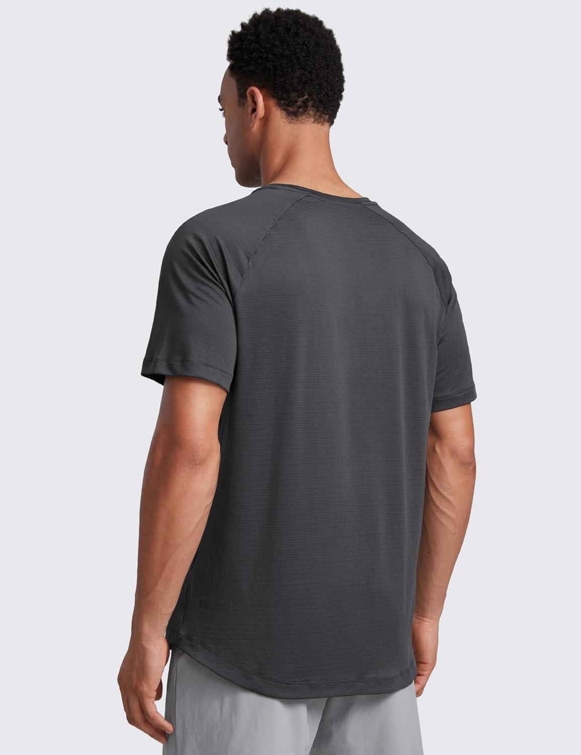 imageCRZ YOGA Texture Workout Shirts for Men Lightweight Crewneck Running Athletic TShirts Short Sleeve Gym TopsMysterious Grey