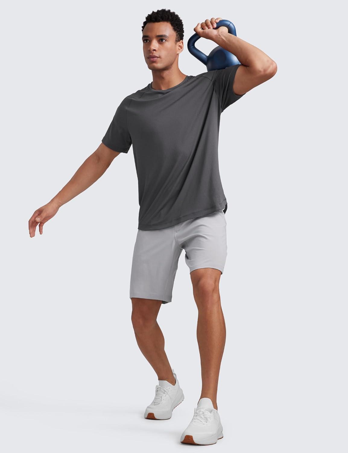 imageCRZ YOGA Texture Workout Shirts for Men Lightweight Crewneck Running Athletic TShirts Short Sleeve Gym TopsMysterious Grey