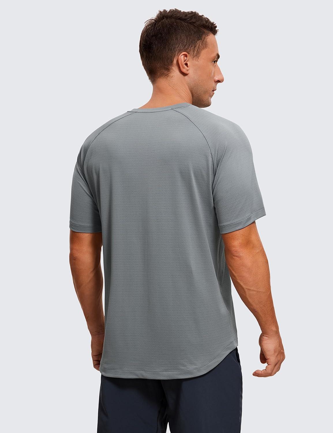 imageCRZ YOGA Texture Workout Shirts for Men Lightweight Crewneck Running Athletic TShirts Short Sleeve Gym TopsSilver Gray