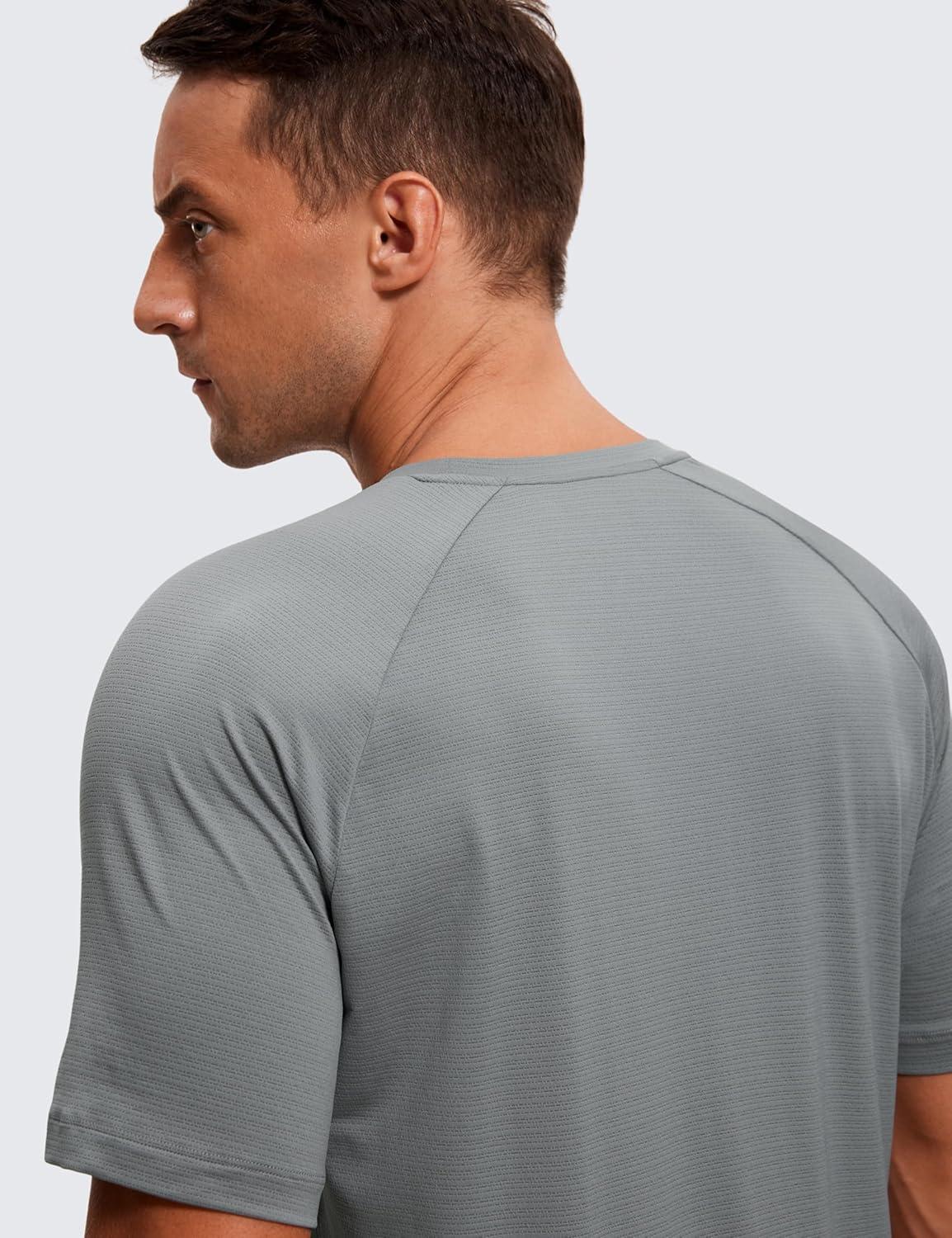 imageCRZ YOGA Texture Workout Shirts for Men Lightweight Crewneck Running Athletic TShirts Short Sleeve Gym TopsSilver Gray