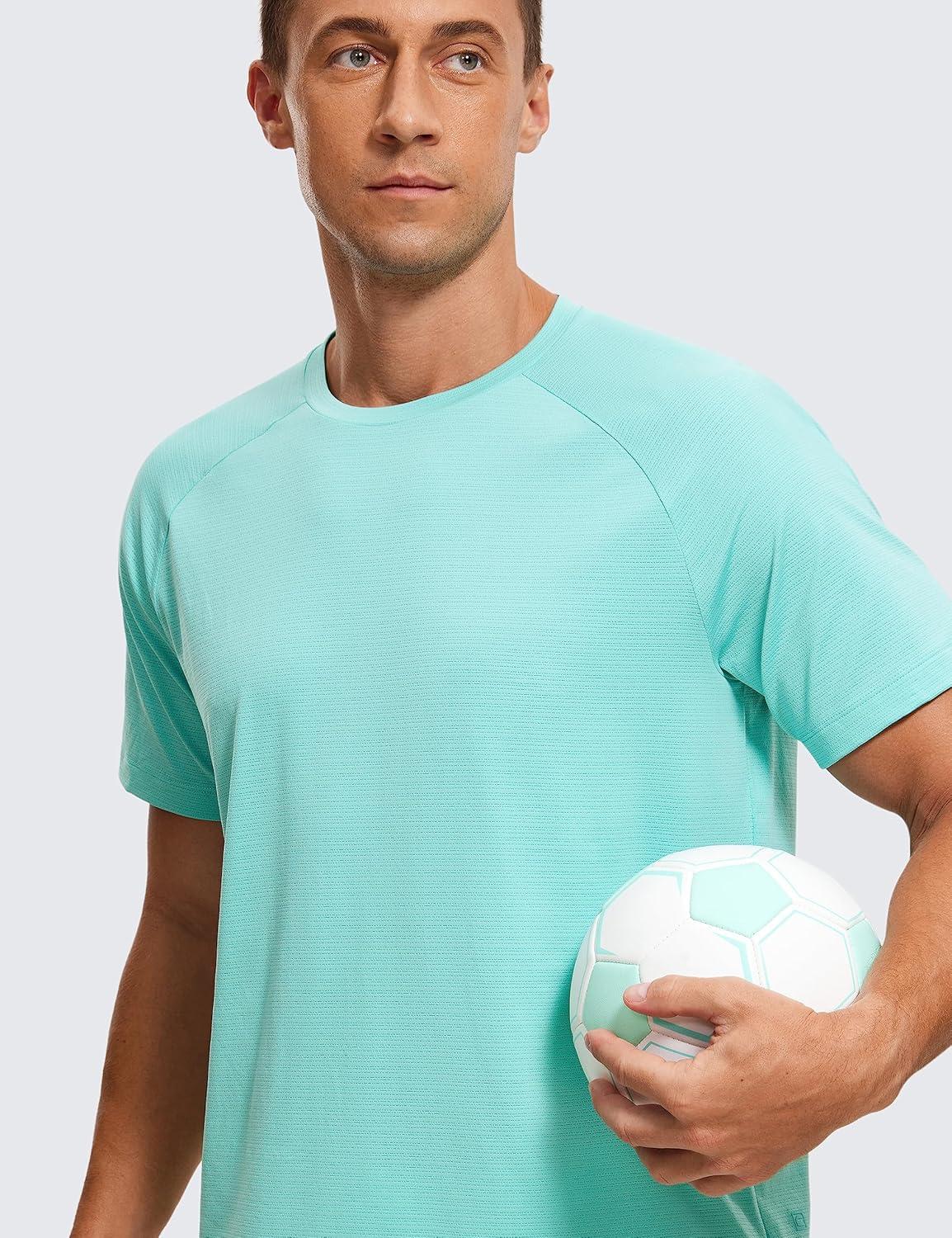 imageCRZ YOGA Texture Workout Shirts for Men Lightweight Crewneck Running Athletic TShirts Short Sleeve Gym TopsTropical Mint Green