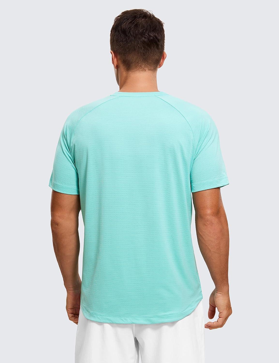 imageCRZ YOGA Texture Workout Shirts for Men Lightweight Crewneck Running Athletic TShirts Short Sleeve Gym TopsTropical Mint Green