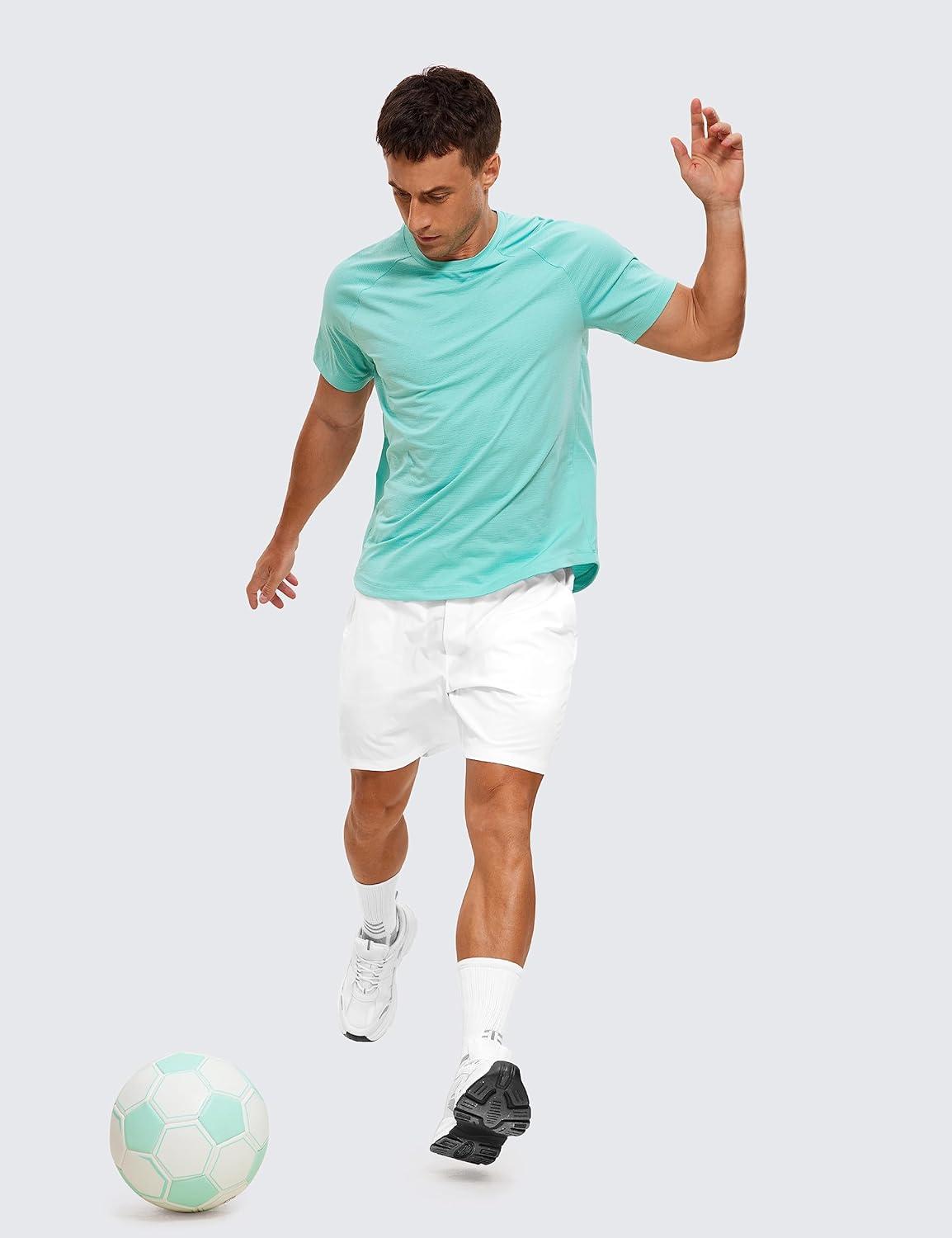 imageCRZ YOGA Texture Workout Shirts for Men Lightweight Crewneck Running Athletic TShirts Short Sleeve Gym TopsTropical Mint Green