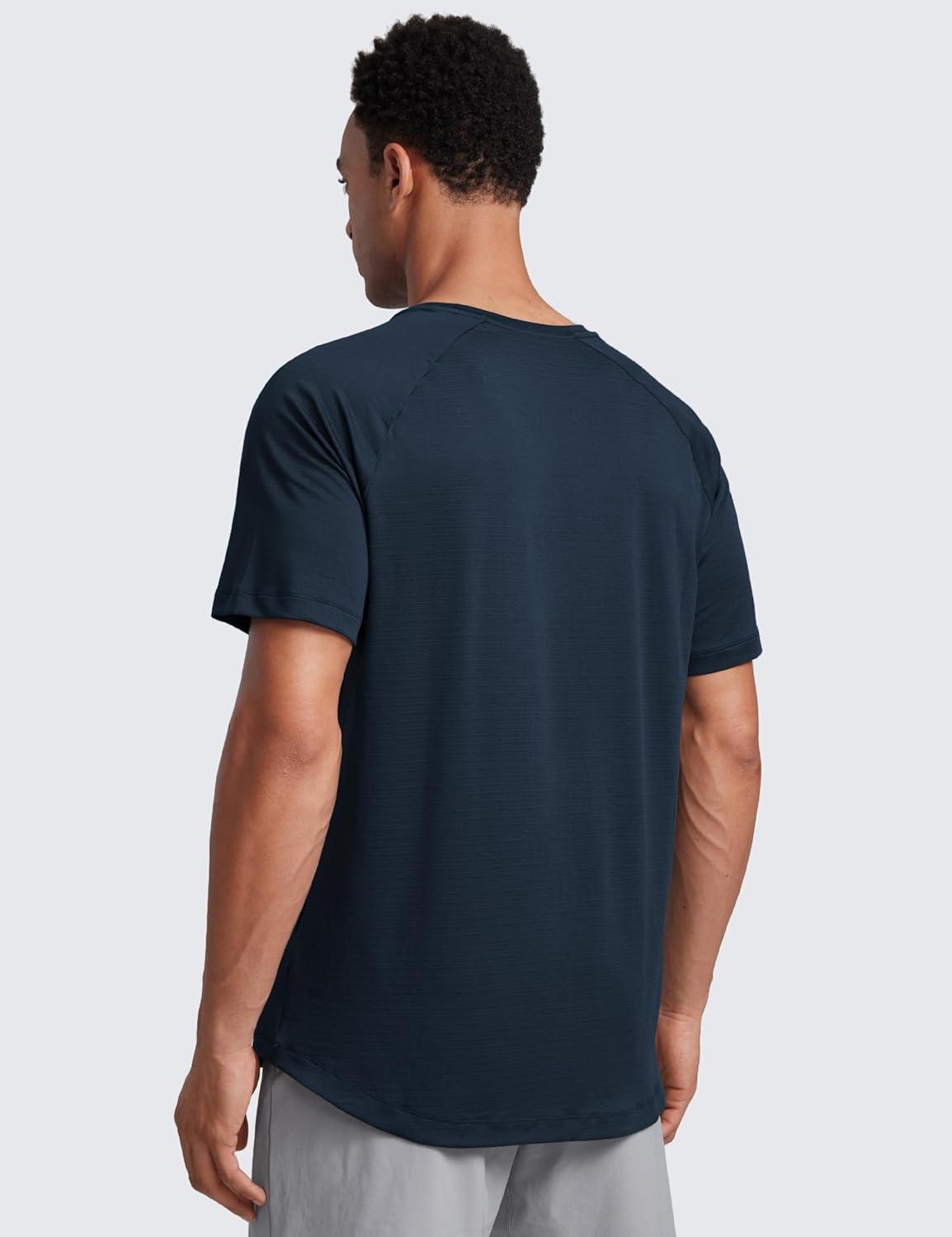 imageCRZ YOGA Texture Workout Shirts for Men Lightweight Crewneck Running Athletic TShirts Short Sleeve Gym TopsTrue Navy