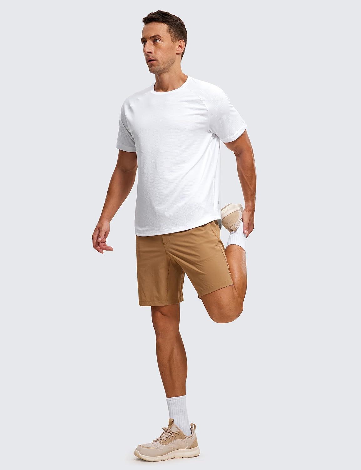 imageCRZ YOGA Texture Workout Shirts for Men Lightweight Crewneck Running Athletic TShirts Short Sleeve Gym TopsWhite