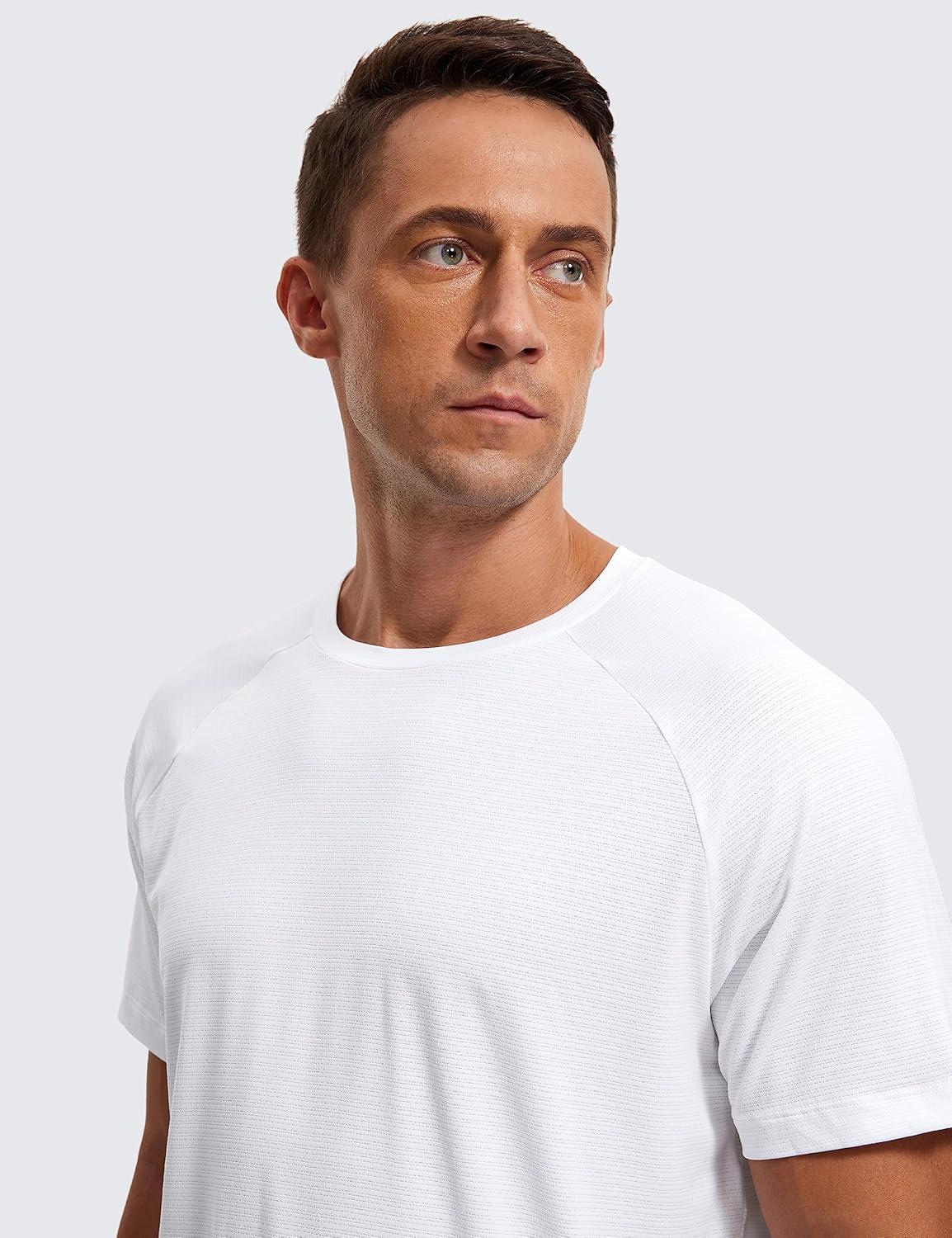 imageCRZ YOGA Texture Workout Shirts for Men Lightweight Crewneck Running Athletic TShirts Short Sleeve Gym TopsWhite