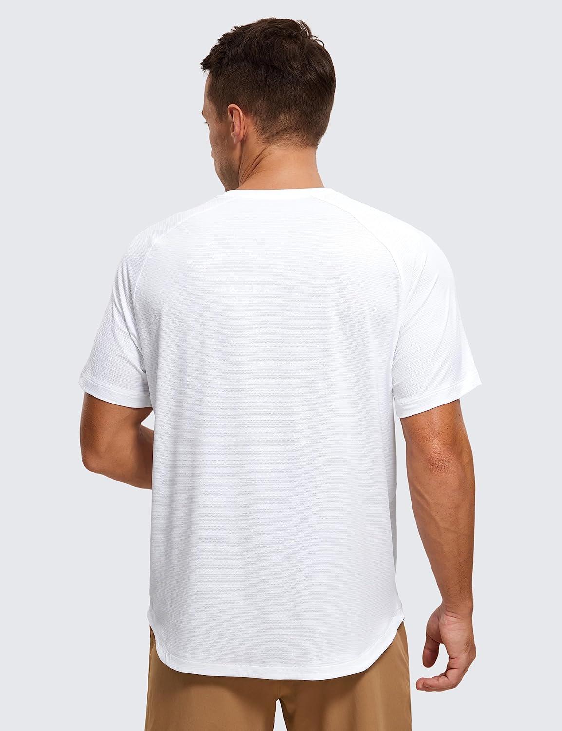 imageCRZ YOGA Texture Workout Shirts for Men Lightweight Crewneck Running Athletic TShirts Short Sleeve Gym TopsWhite