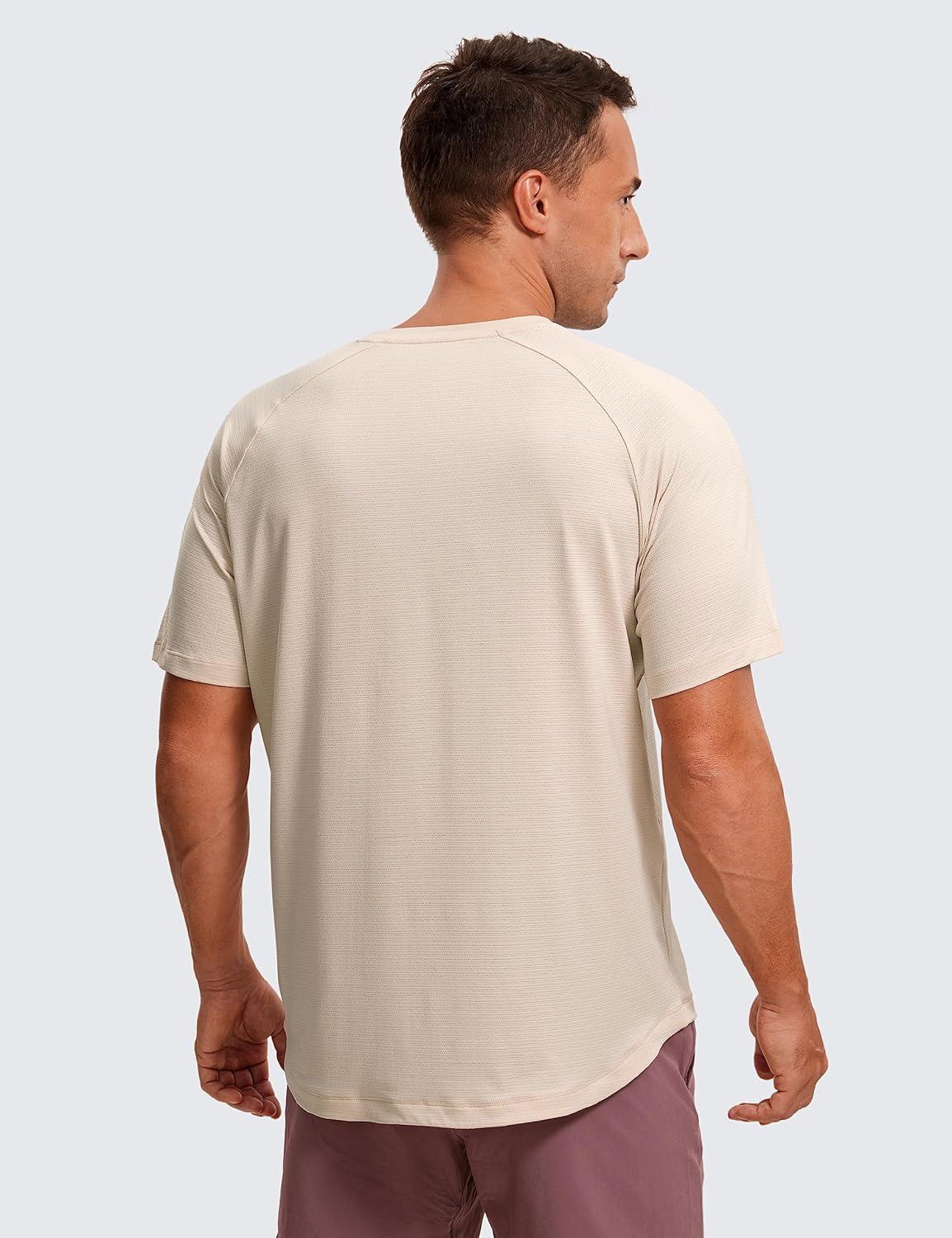 imageCRZ YOGA Texture Workout Shirts for Men Lightweight Crewneck Running Athletic TShirts Short Sleeve Gym TopsWhite Opal