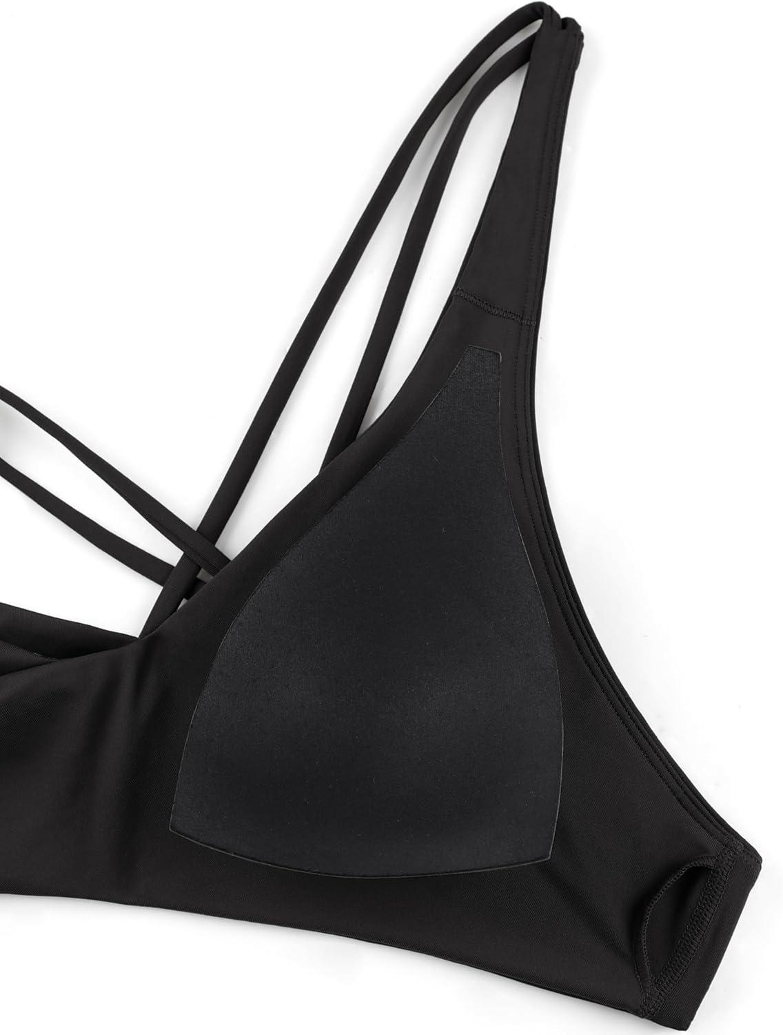 imageCRZ YOGA Twist Front Bikini Tops for Women Padded V Neck Criss Cross Back Triangle Sexy Swim Bathing SuitBlack