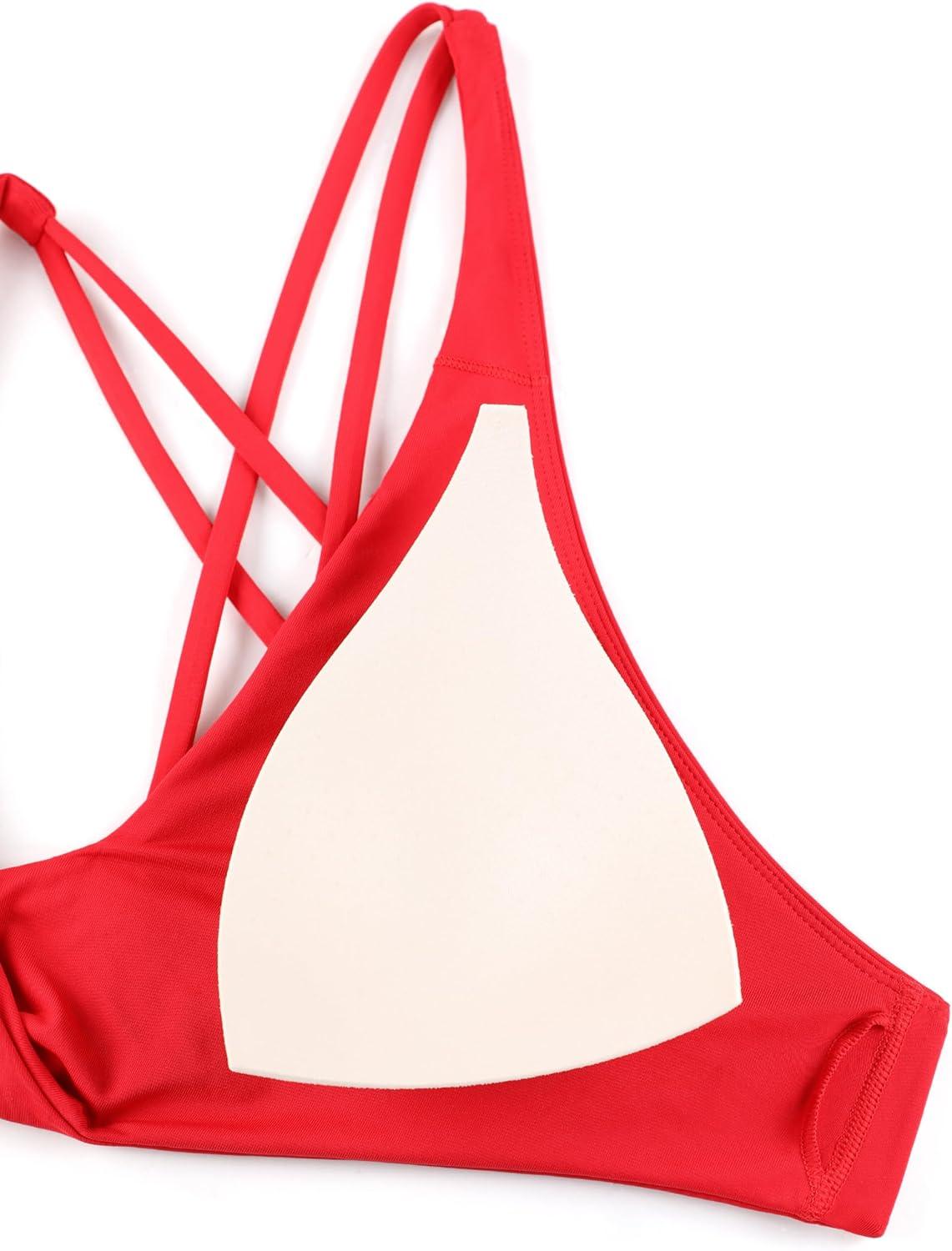 imageCRZ YOGA Twist Front Bikini Tops for Women Padded V Neck Criss Cross Back Triangle Sexy Swim Bathing SuitDeep Red