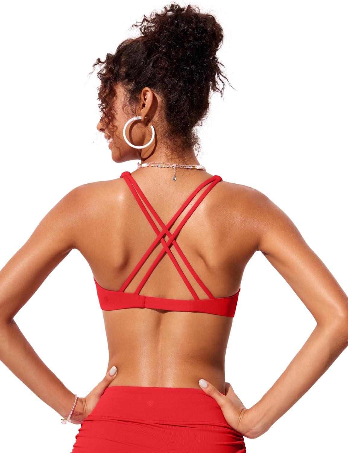 imageCRZ YOGA Twist Front Bikini Tops for Women Padded V Neck Criss Cross Back Triangle Sexy Swim Bathing SuitDeep Red