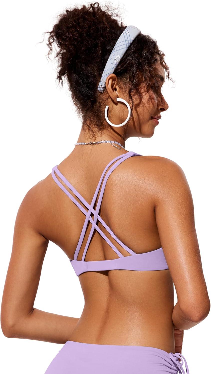 imageCRZ YOGA Twist Front Bikini Tops for Women Padded V Neck Criss Cross Back Triangle Sexy Swim Bathing SuitElfin Purple