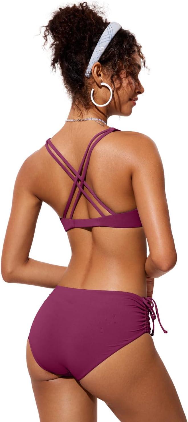 imageCRZ YOGA Twist Front Bikini Tops for Women Padded V Neck Criss Cross Back Triangle Sexy Swim Bathing SuitFuchsia