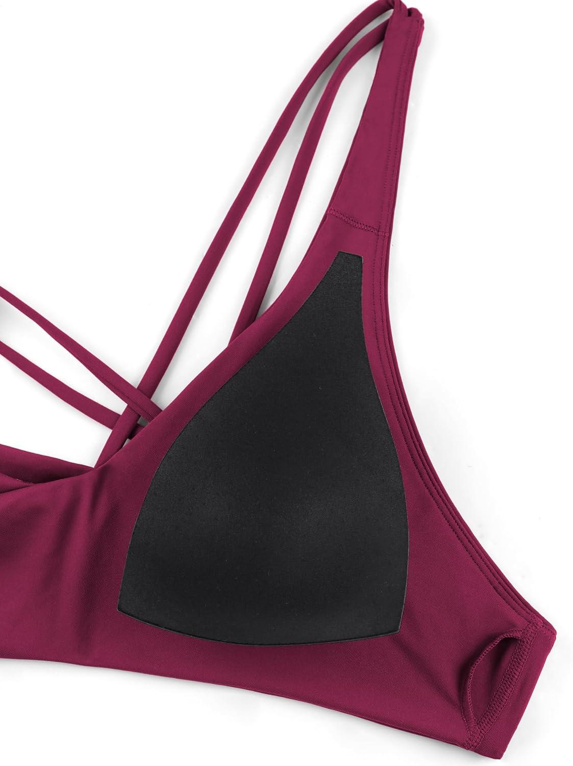 imageCRZ YOGA Twist Front Bikini Tops for Women Padded V Neck Criss Cross Back Triangle Sexy Swim Bathing SuitFuchsia