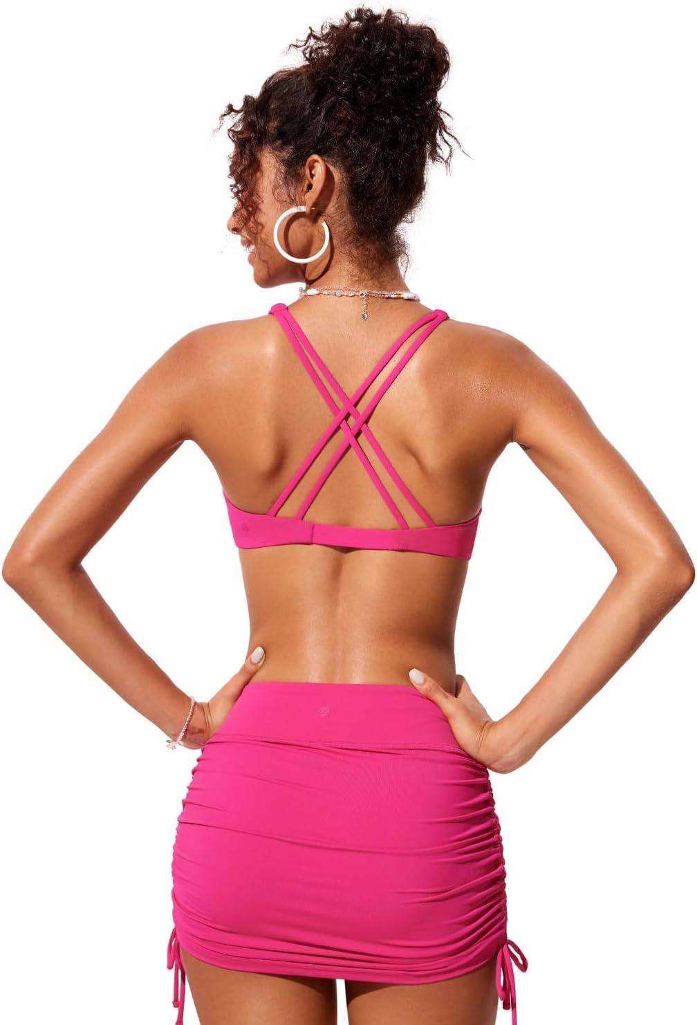 imageCRZ YOGA Twist Front Bikini Tops for Women Padded V Neck Criss Cross Back Triangle Sexy Swim Bathing SuitGranita Pink