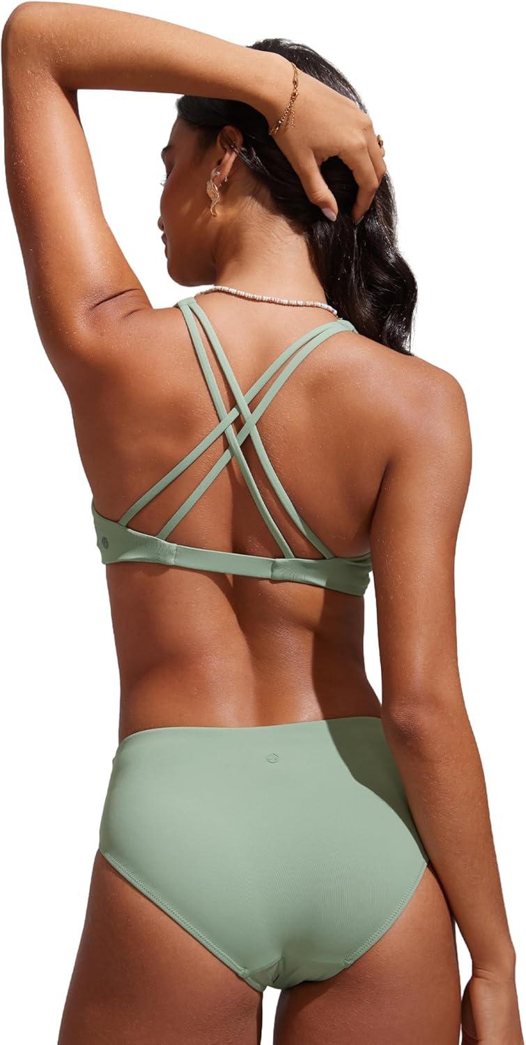 imageCRZ YOGA Twist Front Bikini Tops for Women Padded V Neck Criss Cross Back Triangle Sexy Swim Bathing SuitGreen Palm Court