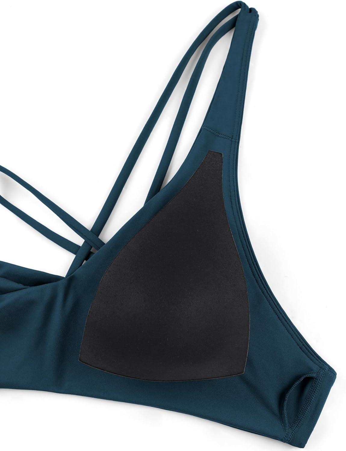 imageCRZ YOGA Twist Front Bikini Tops for Women Padded V Neck Criss Cross Back Triangle Sexy Swim Bathing SuitInsignia Blue