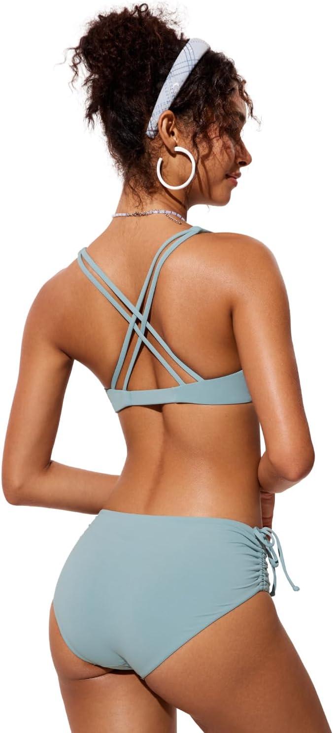 imageCRZ YOGA Twist Front Bikini Tops for Women Padded V Neck Criss Cross Back Triangle Sexy Swim Bathing SuitLight Grayish Blue