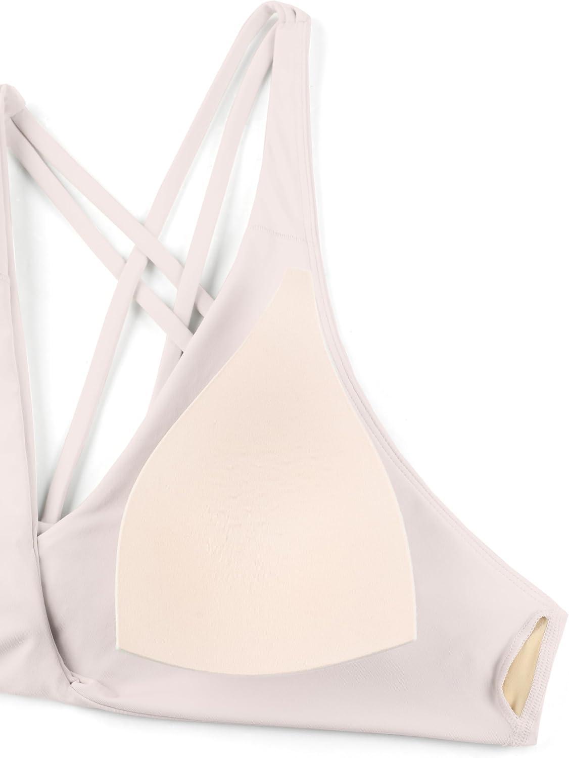 imageCRZ YOGA Twist Front Bikini Tops for Women Padded V Neck Criss Cross Back Triangle Sexy Swim Bathing SuitMilky White Bone