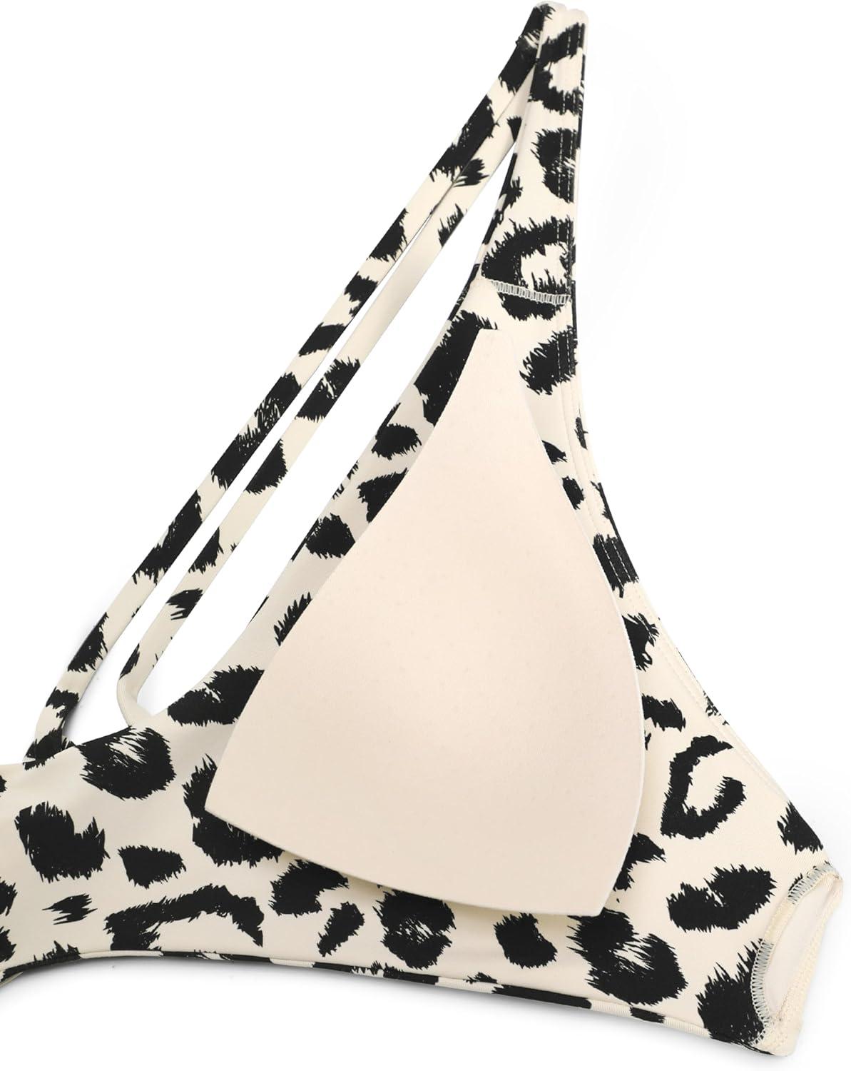 imageCRZ YOGA Twist Front Bikini Tops for Women Padded V Neck Criss Cross Back Triangle Sexy Swim Bathing SuitPrimulin Leopard Print