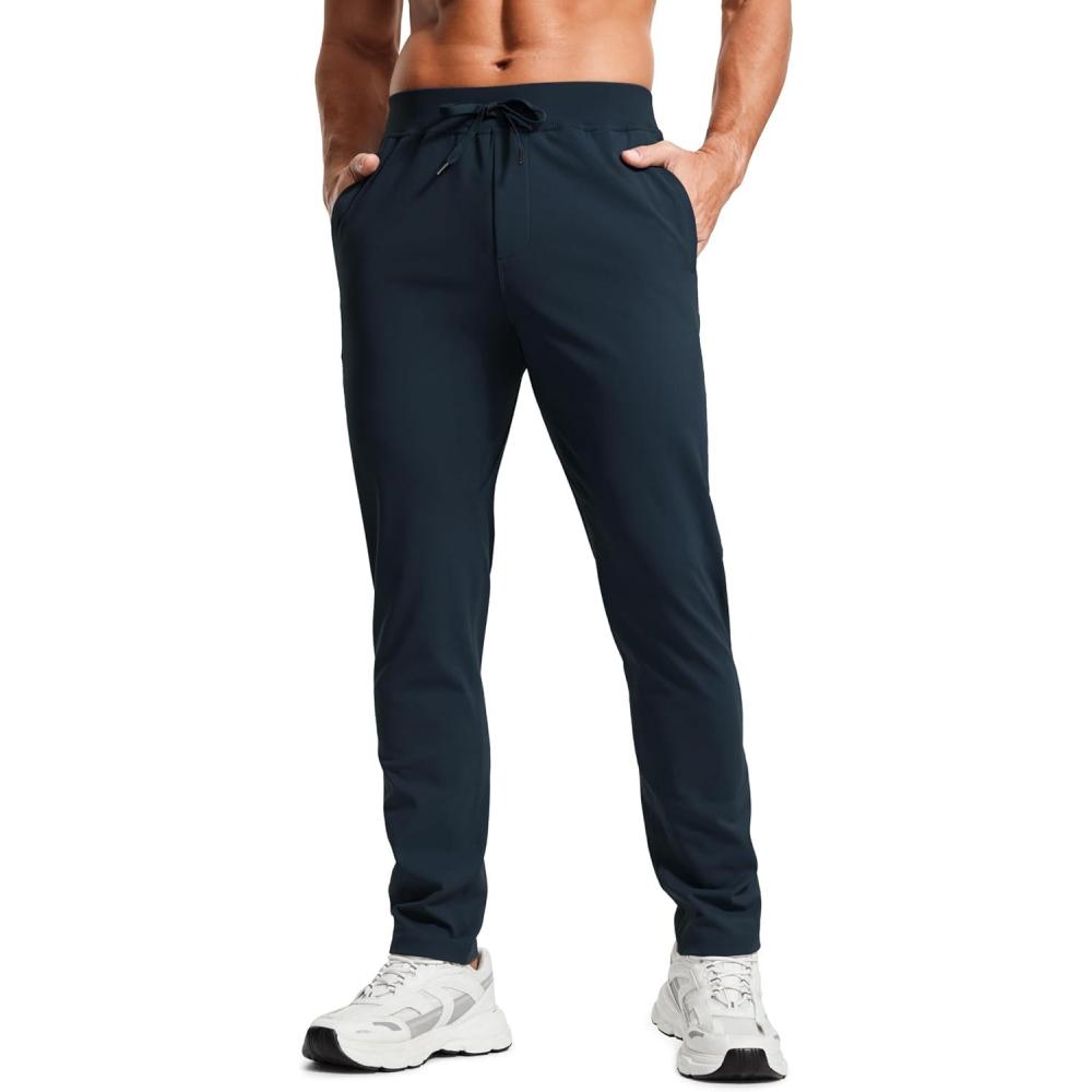 imageCRZ YOGA 4Way Stretch Athletic Pants for Men 30quot Workout Lounge Casual Work Jogger with Zip PocketTrue Navy