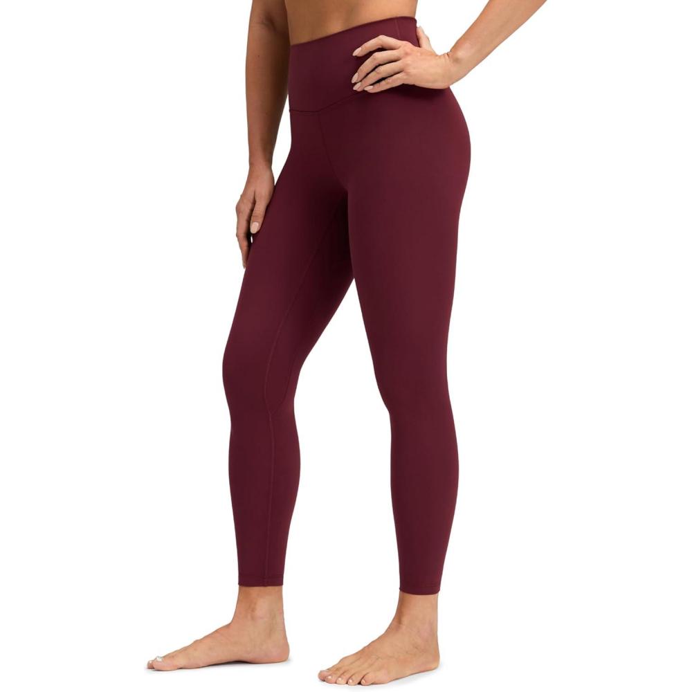 imageCRZ YOGA Brushed Naked Feeling Workout Leggings 25quot High Waisted Gym Compression Tummy Control Womens Yoga PantsRed Merlot