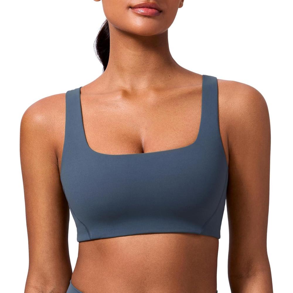 imageCRZ YOGA Butterlift Double Lined Square Neck Sports Bras for Women Wireless VShaped Racerback Workout Yoga Top Non PaddedStelindigo