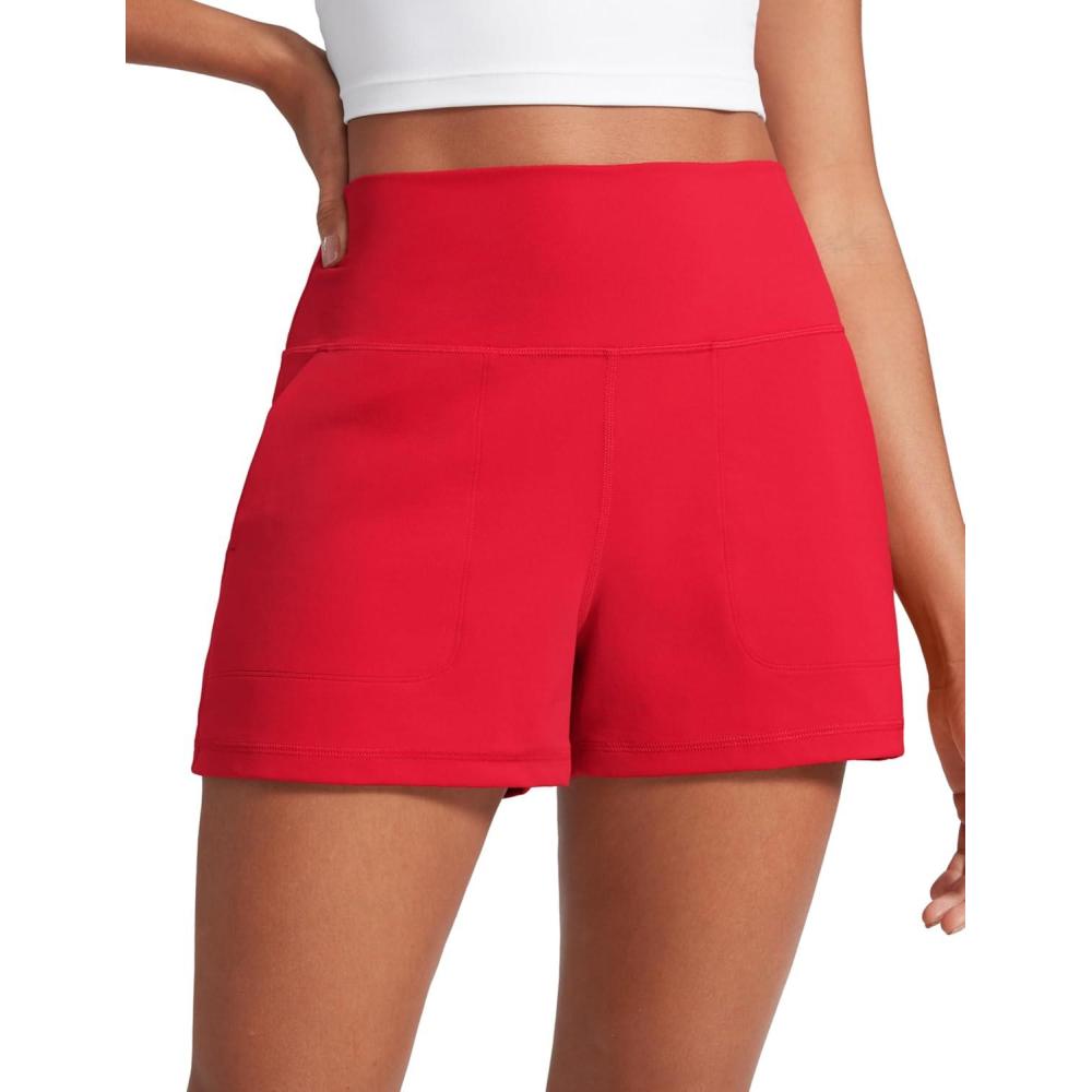imageCRZ YOGA Butterlift Linerless Shorts for Women 3quot High Waisted Comfy Yoga Casual Lounge Workout with PocketsAurora Red