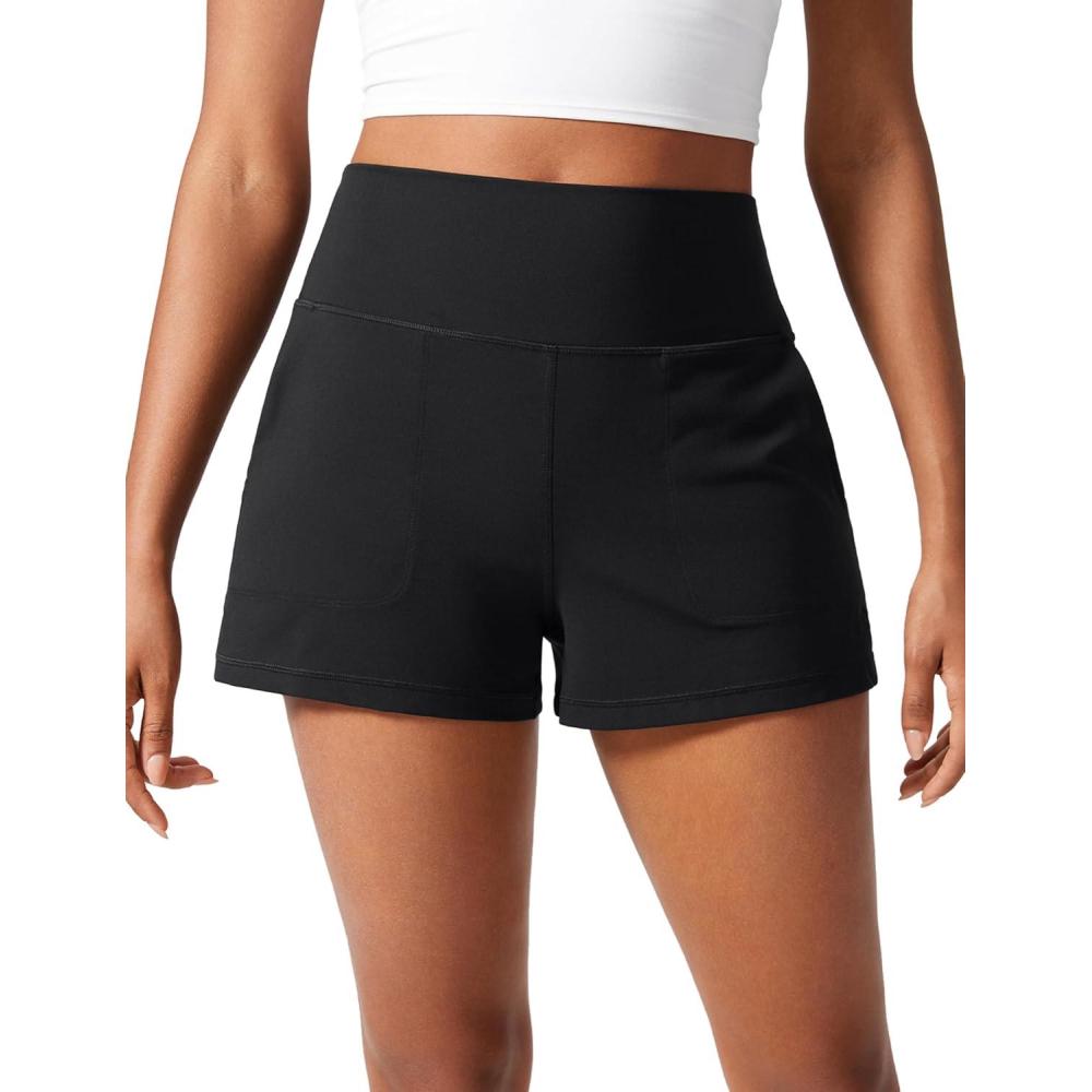 imageCRZ YOGA Butterlift Linerless Shorts for Women 3quot High Waisted Comfy Yoga Casual Lounge Workout with PocketsBlack