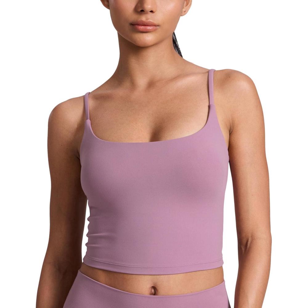 imageCRZ YOGA Butterlift Scoop Neck Crop Tank Tops for Women Longline U Back Adjustable Straps Workout Sports BrasLight Lavender