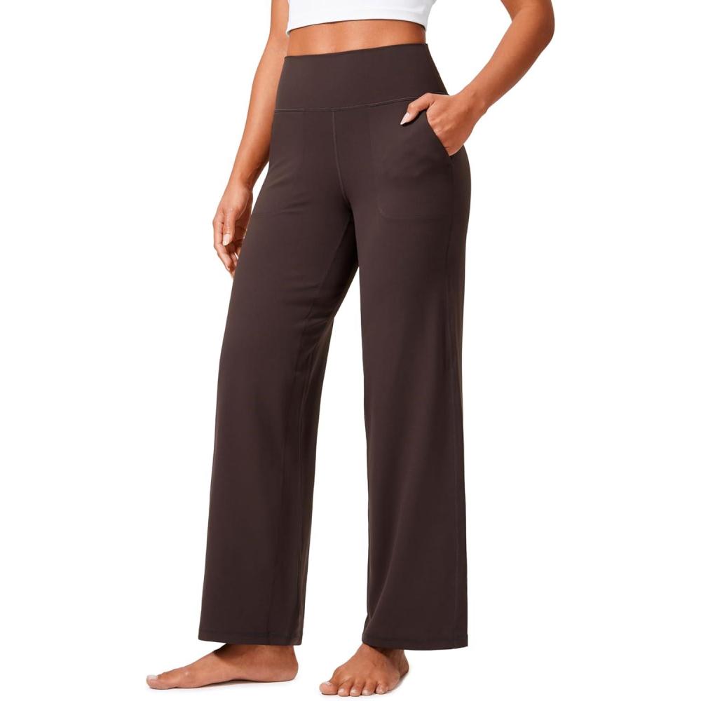 imageCRZ YOGA Butterlift Wide Leg Pants Pockets 29quot31quot33quot High Waisted Yoga Lounge Buttery Soft Comfy Casual WomensHot Fudge Brown
