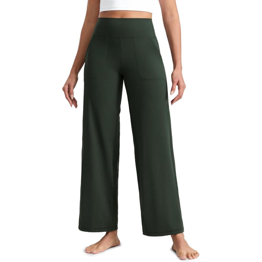 imageCRZ YOGA Butterlift Wide Leg Pants Pockets 29quot31quot33quot High Waisted Yoga Lounge Buttery Soft Comfy Casual WomensLegend Green
