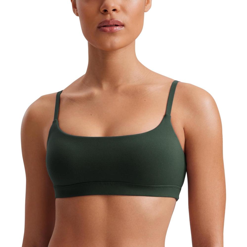 imageCRZ YOGA Butterluxe Adjustable Spaghetti Strap Sports Bras for Women Scoop Neck Wireless Padded Yoga Workout Crop TopLegend Green