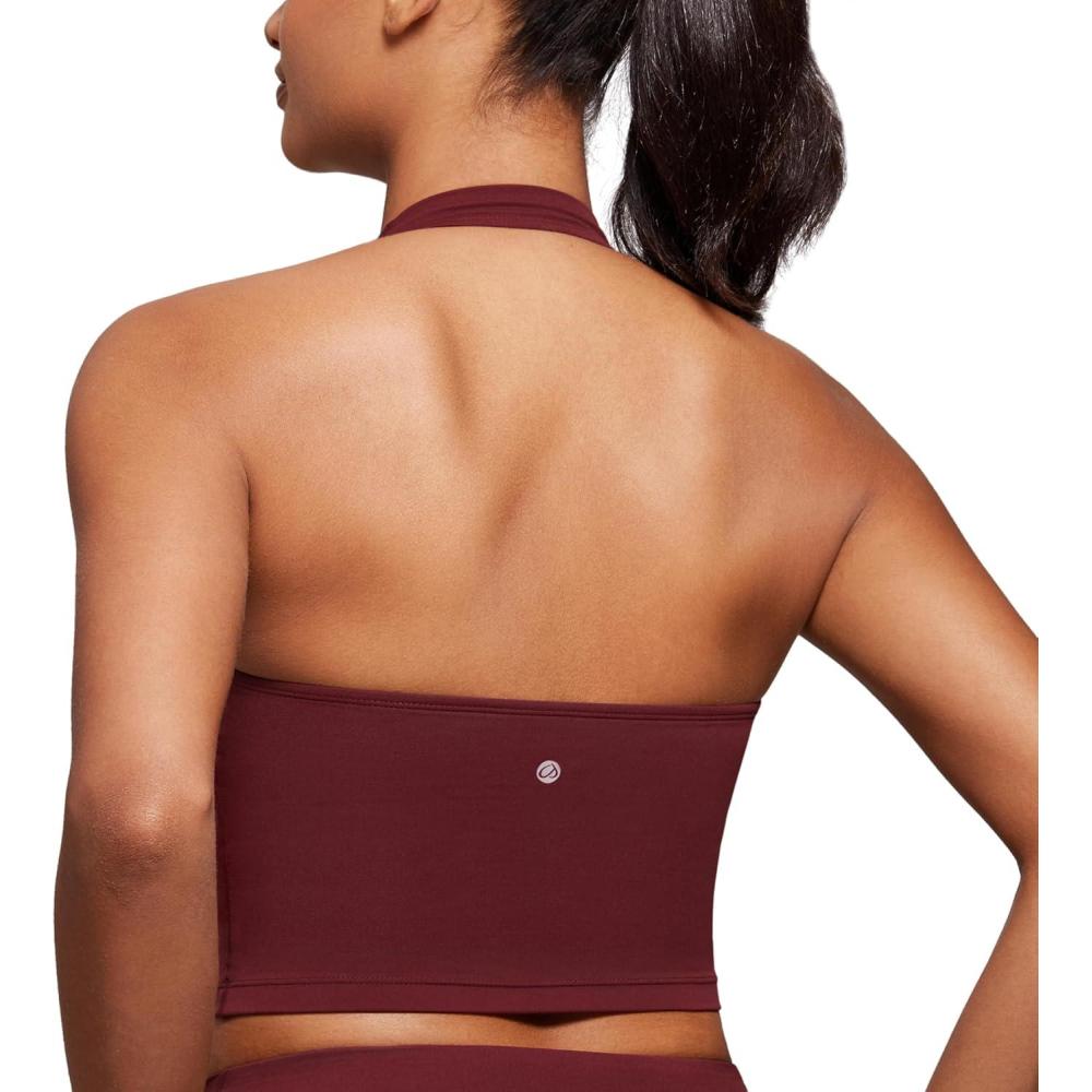 imageCRZ YOGA Butterluxe Halter Crop Tank Tops for Women Open Back Padded Longline Sports Bras Workout GymRed Merlot