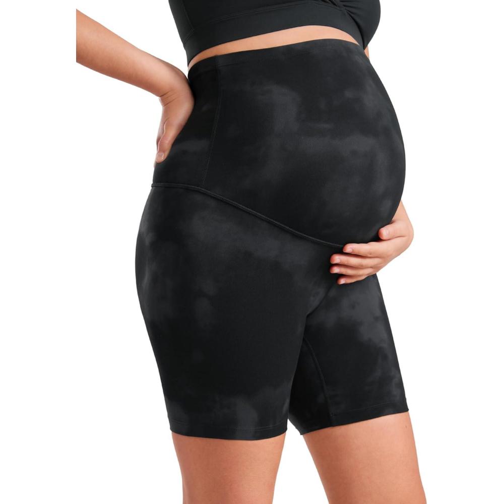 imageCRZ YOGA Butterluxe Maternity Biker Shorts 6quot Over The Belly Pregnancy Yoga Workout Womens Activewear Buttery SoftBlack Tie Dye Flowers