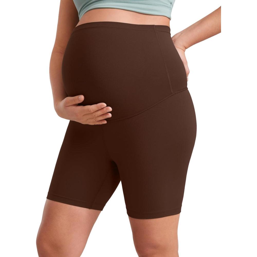 imageCRZ YOGA Butterluxe Maternity Biker Shorts 6quot Over The Belly Pregnancy Yoga Workout Womens Activewear Buttery SoftLava Brown