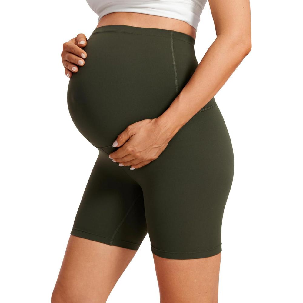 imageCRZ YOGA Butterluxe Maternity Biker Shorts 6quot Over The Belly Pregnancy Yoga Workout Womens Activewear Buttery SoftOlive Green