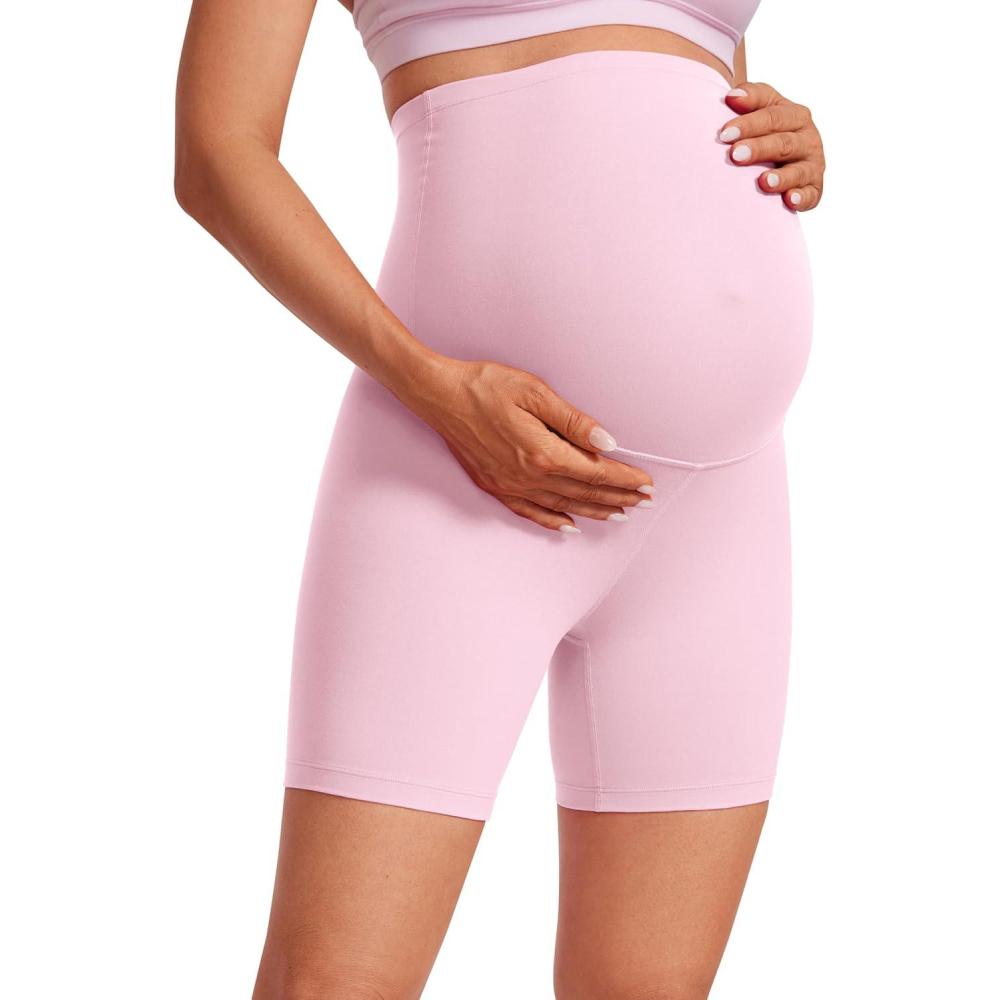 imageCRZ YOGA Butterluxe Maternity Biker Shorts 6quot Over The Belly Pregnancy Yoga Workout Womens Activewear Buttery SoftPink Peony