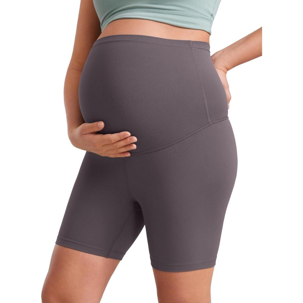 imageCRZ YOGA Butterluxe Maternity Biker Shorts 6quot Over The Belly Pregnancy Yoga Workout Womens Activewear Buttery SoftTornado Grey