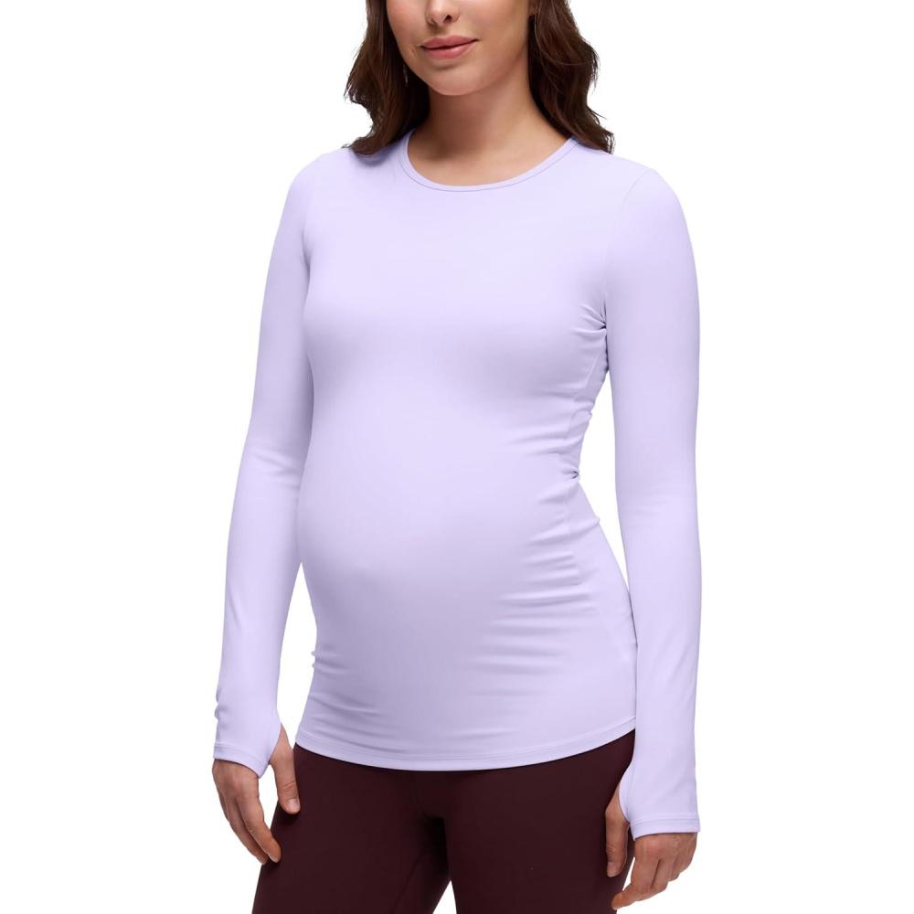 imageCRZ YOGA Butterluxe Maternity Crewneck Long Sleeve Shirts Athletic Yoga Casual Pregnancy Womens Tee Tops Basic Layer SoftLavender Frost