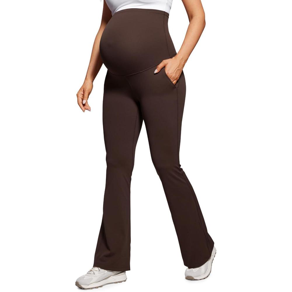 imageCRZ YOGA Butterluxe Maternity Flare Leggings Pockets 31 Workout Yoga Bootcut Pregnancy Womens Pants Over The BellyHot Fudge Brown