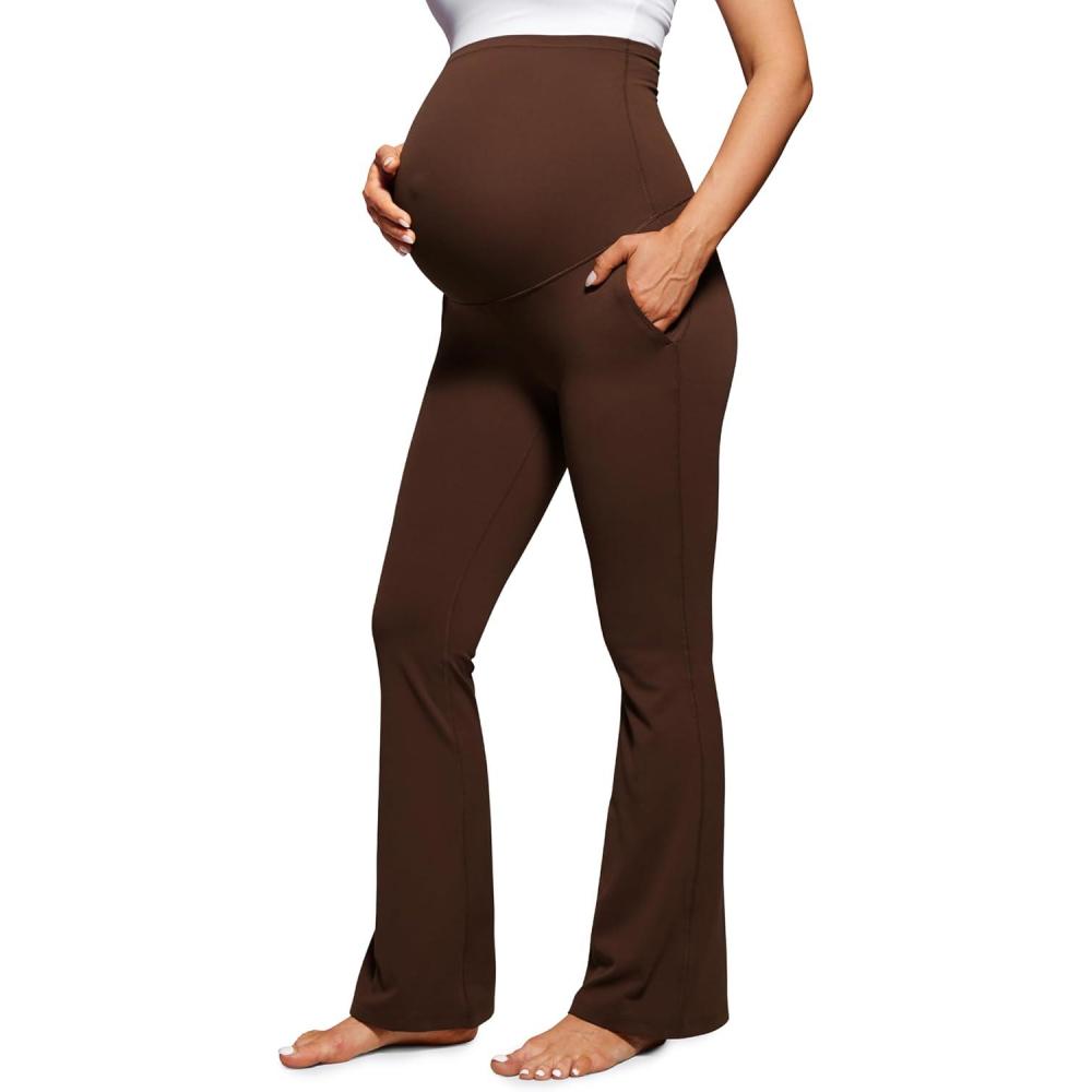 imageCRZ YOGA Butterluxe Maternity Flare Leggings Pockets 31 Workout Yoga Bootcut Pregnancy Womens Pants Over The BellyLava Brown