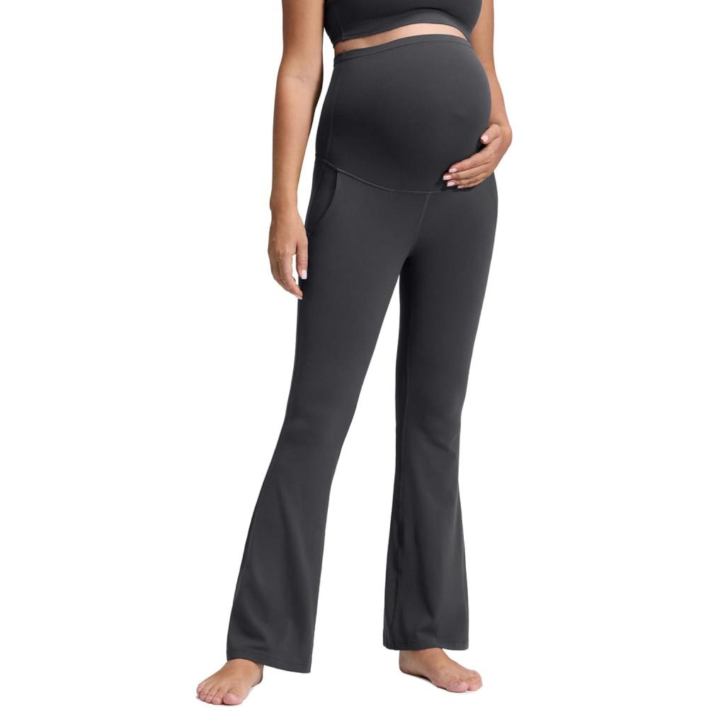 imageCRZ YOGA Butterluxe Maternity Flare Leggings Pockets 31 Workout Yoga Bootcut Pregnancy Womens Pants Over The BellyMysterious Grey