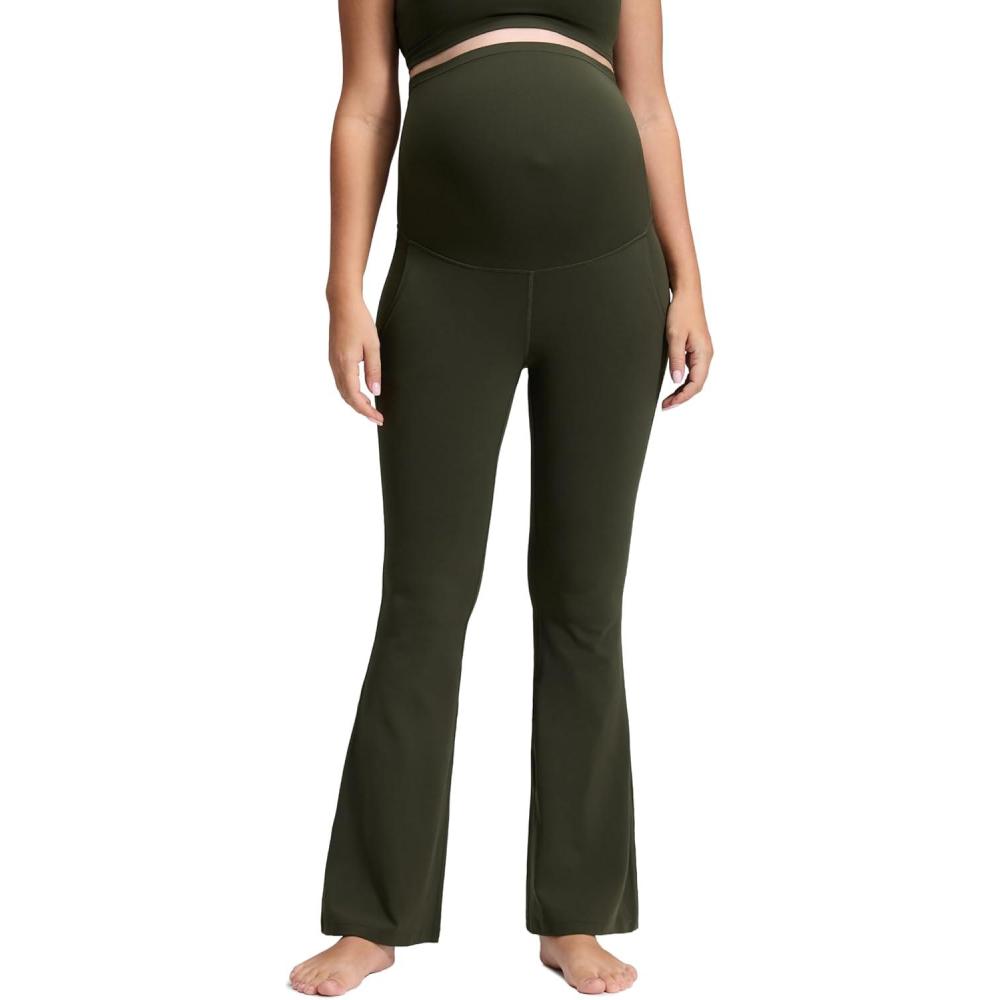imageCRZ YOGA Butterluxe Maternity Flare Leggings Pockets 31 Workout Yoga Bootcut Pregnancy Womens Pants Over The BellyOlive Green