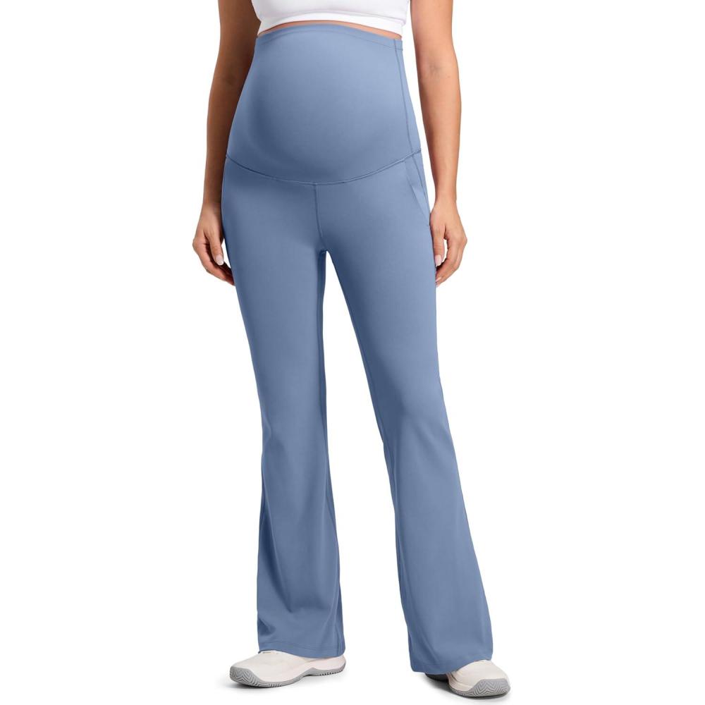 imageCRZ YOGA Butterluxe Maternity Flare Leggings Pockets 31 Workout Yoga Bootcut Pregnancy Womens Pants Over The BellyWashed Denim