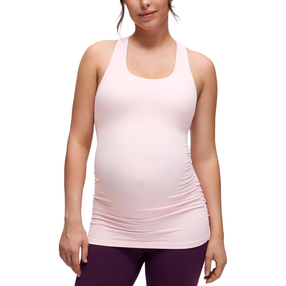 imageCRZ YOGA Butterluxe Maternity Racerback Tank Tops Ruched Sleeveless Womens Pregnancy Yoga Workout Shirt with Built in BraStrawberry Pink