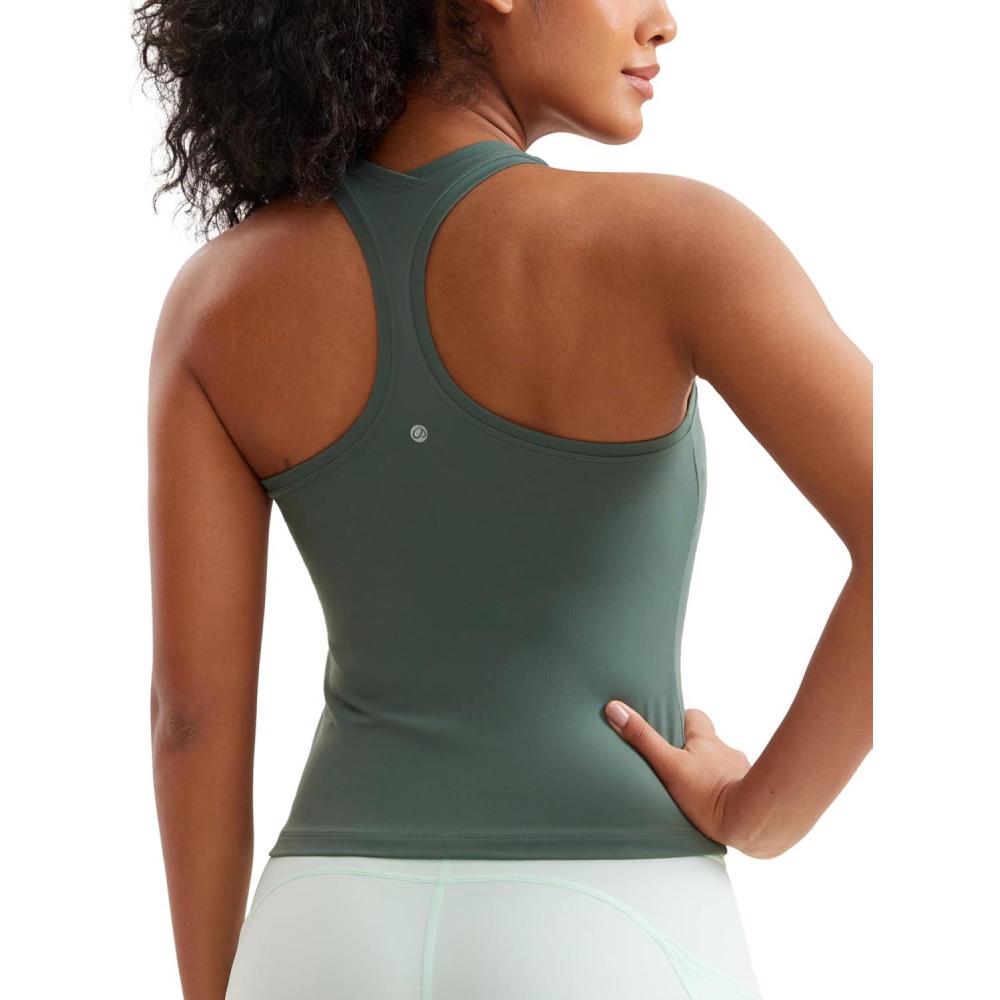imageCRZ YOGA Butterluxe Racerback Tank Tops for Women Yoga Workout Casual Gym Athletic Camisole Tight Sleeveless ShirtsDark Forest Green