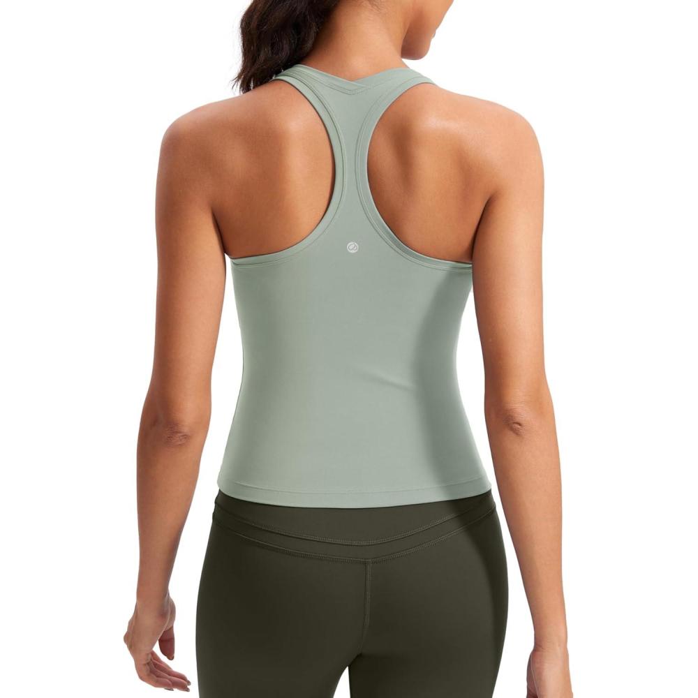 imageCRZ YOGA Butterluxe Racerback Tank Tops for Women  Yoga Workout Casual Gym Athletic Camisole Tight Sleeveless ShirtsGreen Palm Court