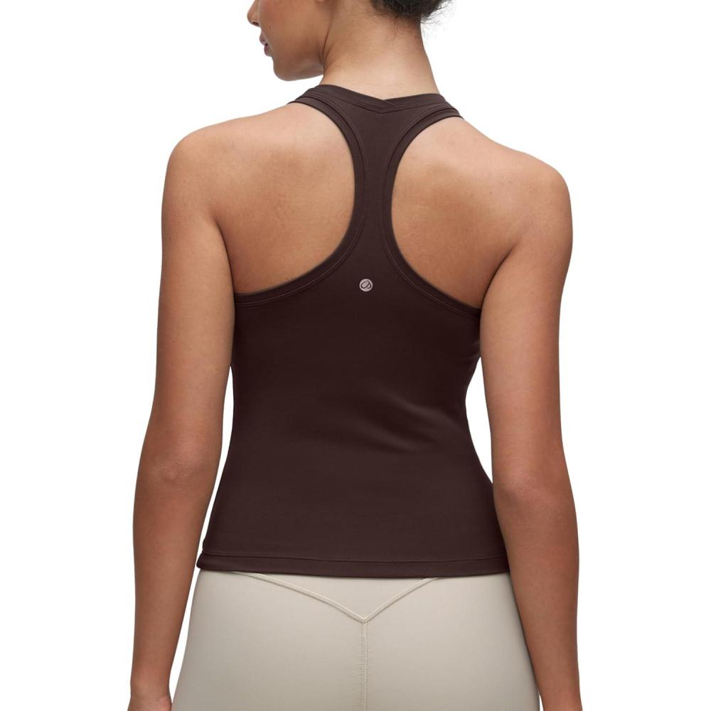 imageCRZ YOGA Butterluxe Racerback Tank Tops for Women Yoga Workout Casual Gym Athletic Camisole Tight Sleeveless ShirtsHot Fudge Brown