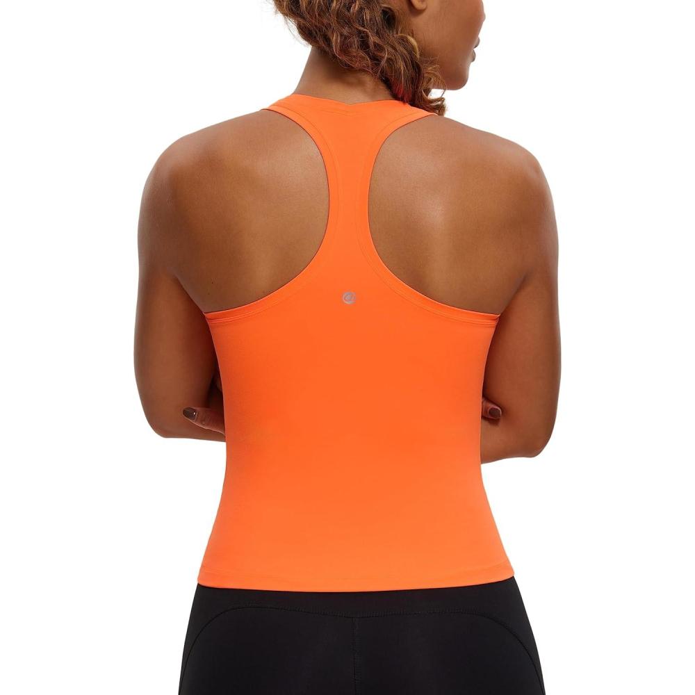 imageCRZ YOGA Butterluxe Racerback Tank Tops for Women  Yoga Workout Casual Gym Athletic Camisole Tight Sleeveless ShirtsNeon Orange